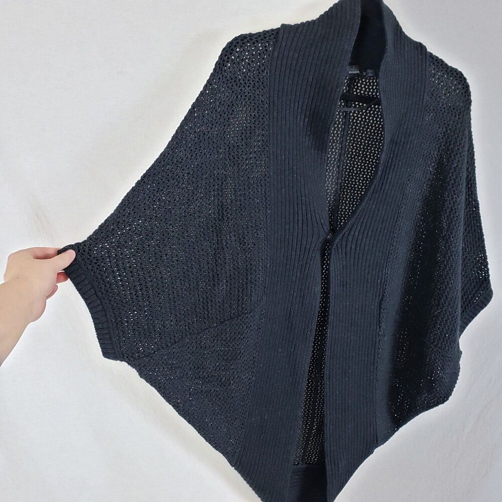 Prana Open Knit Poncho Cardigan Womens M Snap Button Shawl Collar Boho Beach - Picture 4 of 8